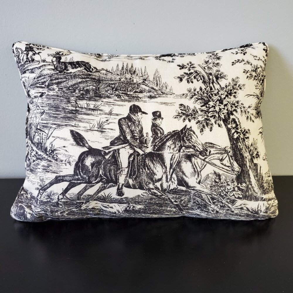French Linen Toile Country/Manor Style Sofa Pillow in Black